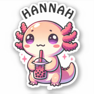 Cute Kawaii Axolotl with Bubble Tea Personalised