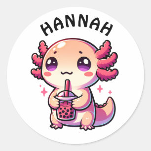 Cute Kawaii Axolotl with Bubble Tea Personalised Classic Round Sticker