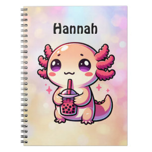 Cute Kawaii Axolotl with Bubble Tea Personalised Notebook