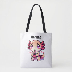 Cute Kawaii Axolotl with Bubble Tea Personalised Tote Bag