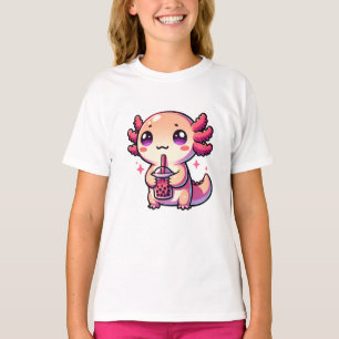 Cute Kawaii Axolotl with Bubble Tea T-Shirt