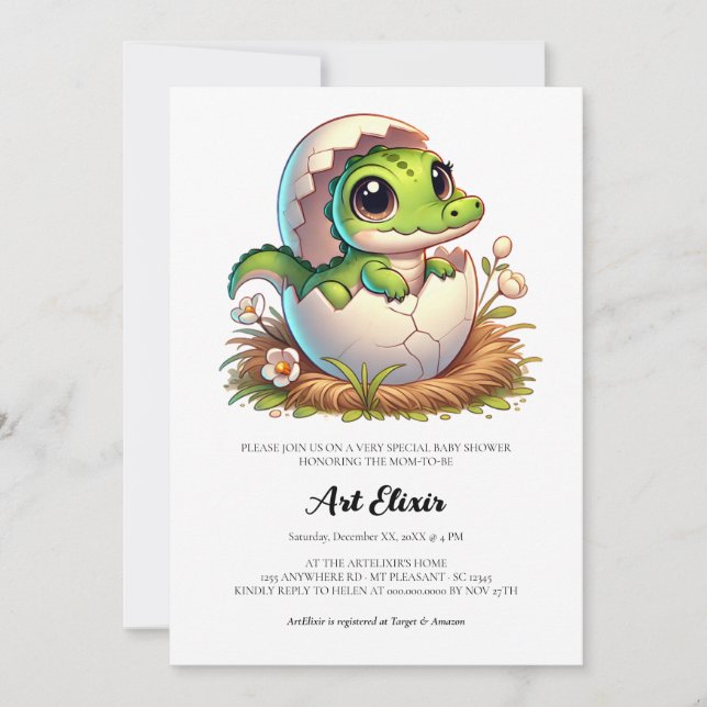Cute Kawaii Baby Alligator Hatching Baby Shower Invitation (Front)