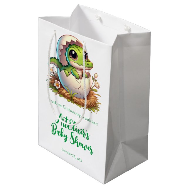 Cute Kawaii Baby Alligator Hatching Baby Shower  Medium Gift Bag (Back Angled)