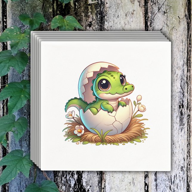 Cute Kawaii Baby Alligator Hatching Baby Shower Napkin (Creator Uploaded)