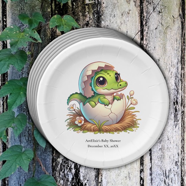 Cute Kawaii Baby Alligator Hatching Baby Shower  Paper Plate (Creator Uploaded)