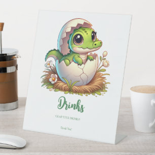 Cute Kawaii Baby Alligator Hatching Drinks Pedestal Sign