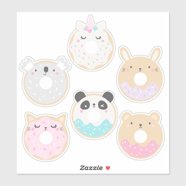 Cute Kawaii Baby Animal Doughnut Sticker Pack (Sheet)