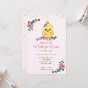 Cute Kawaii Baby Chick Baby Shower Invitation Pink