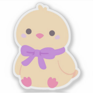 Cute Kawaii Baby Chick with Purple Bow Sticker