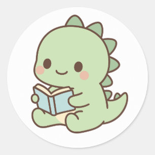 Cute Kawaii Baby Dinosaur Reading a Book Sticker
