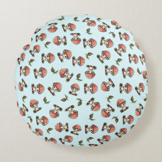 Cute Kawaii Baby Mushroom Pattern Round Cushion