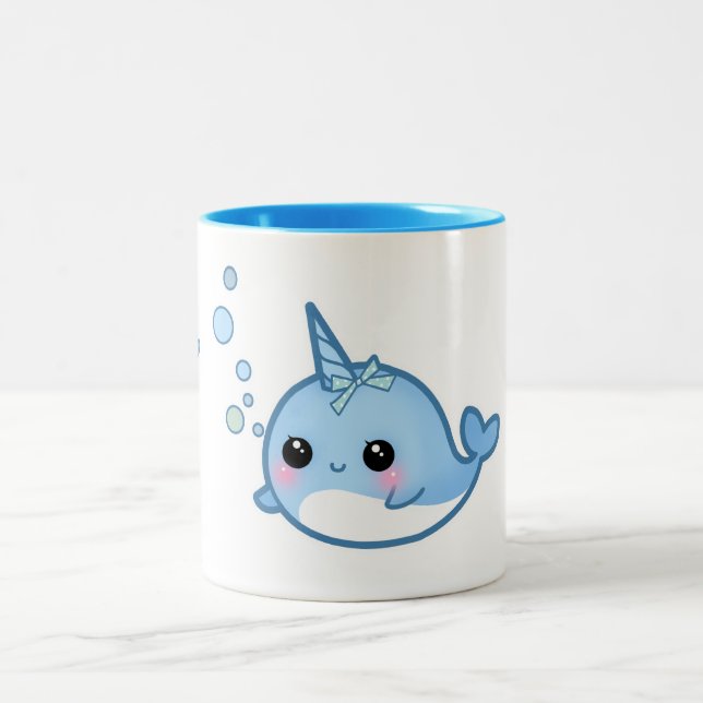 Cute kawaii baby narwhal Two-Tone coffee mug (Center)