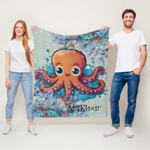 Cute Kawaii Baby Orange Octopus Print  Fleece Blanket