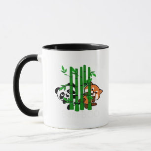 Cute Kawaii Baby Panda And Red Panda Bamboo Peeka Mug