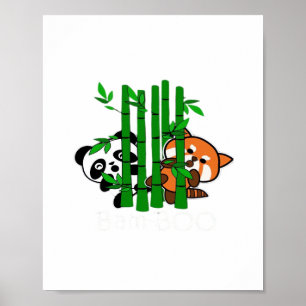 Cute Kawaii Baby Panda And Red Panda  Bamboo Peeka Poster