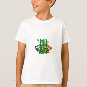 Cute Kawaii Baby Panda And Red Panda Bamboo Peeka T-Shirt