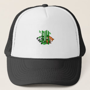 Cute Kawaii Baby Panda And Red Panda Bamboo Peeka Trucker Hat