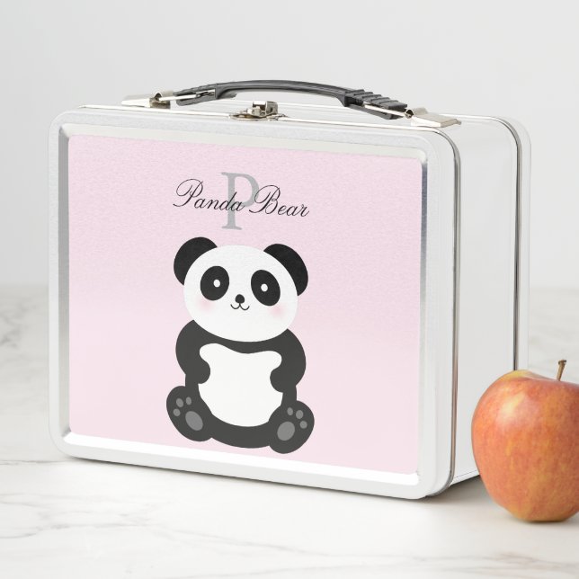 Cute Kawaii Baby Panda Bear Whimsical Monogram Metal Lunch Box (In Situ)
