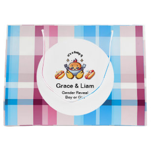 Cute Kawaii Baby-Q Gender Reveal Party  Large Gift Bag
