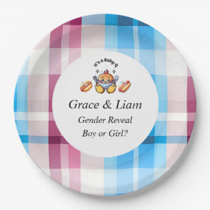 Cute Kawaii Baby-Q Gender Reveal Party Paper Plate