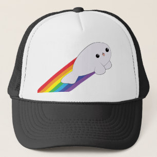 Cute Kawaii Baby Rainbow Rocket Seal Trucker Hat