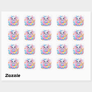 Cute Kawaii Baby Shower Elephant Pastel Pink Teddy Square Sticker