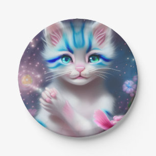 Cute Kawaii baby striped pink and blue cat kitten  Paper Plate