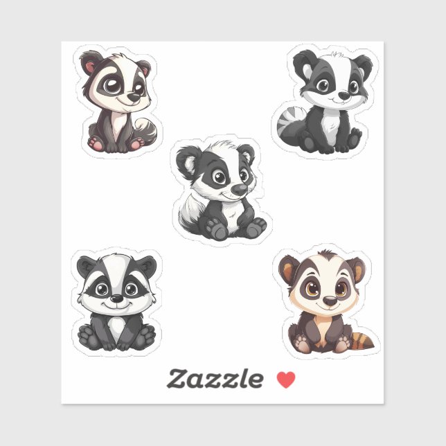 cute kawaii badgers sticker sheet (Sheet)