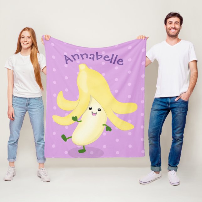 Cute kawaii banana cartoon fleece blanket (In Situ)