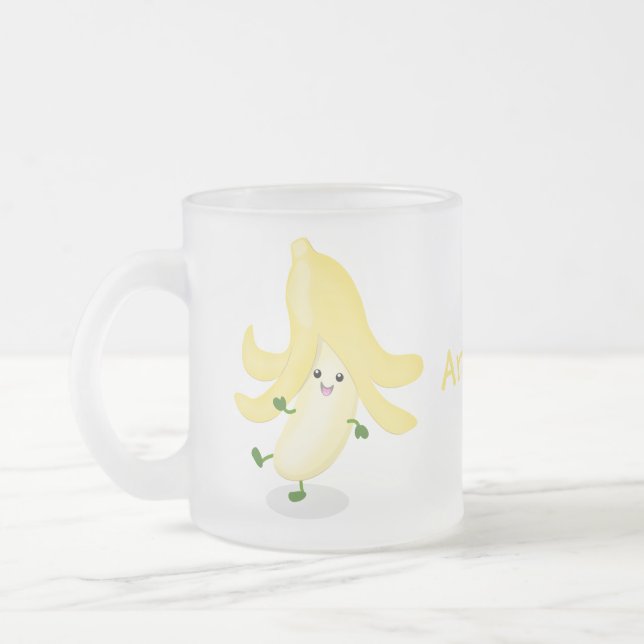 Cute kawaii banana cartoon frosted glass coffee mug (Left)