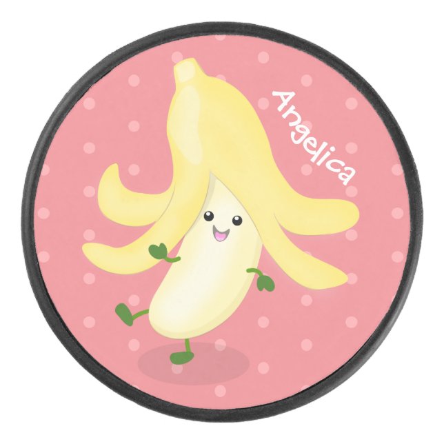 Cute kawaii banana cartoon hockey puck (Front)