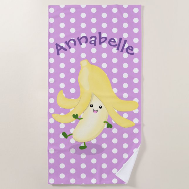 Cute kawaii banana cartoon illustration beach towel (Front)