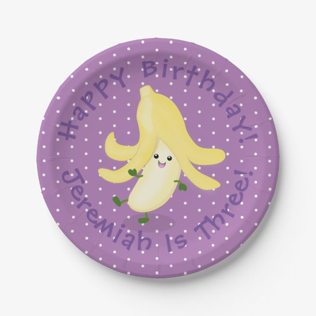 Cute kawaii banana cartoon paper plate (Front)