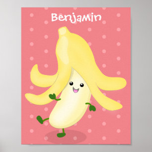 Cute kawaii banana cartoon poster