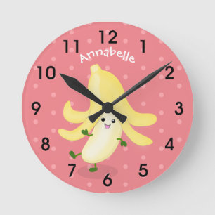 Cute kawaii banana cartoon round clock