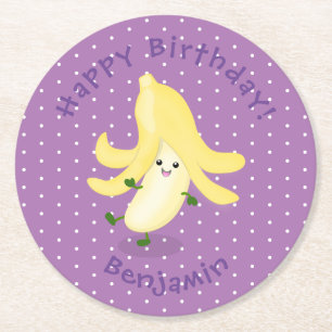 Cute kawaii banana cartoon round paper coaster