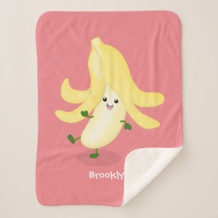Cute kawaii banana cartoon sherpa blanket