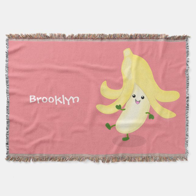 Cute kawaii banana cartoon throw blanket (Front)
