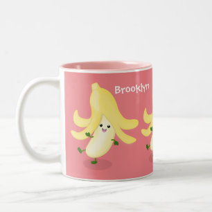 Cute kawaii banana cartoon Two-Tone coffee mug