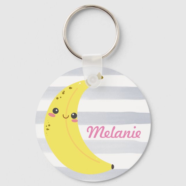 Cute Kawaii Banana Personalized Key Ring (Front)