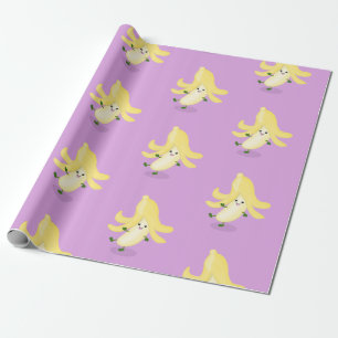 Cute kawaii banana purple cartoon illustration wrapping paper