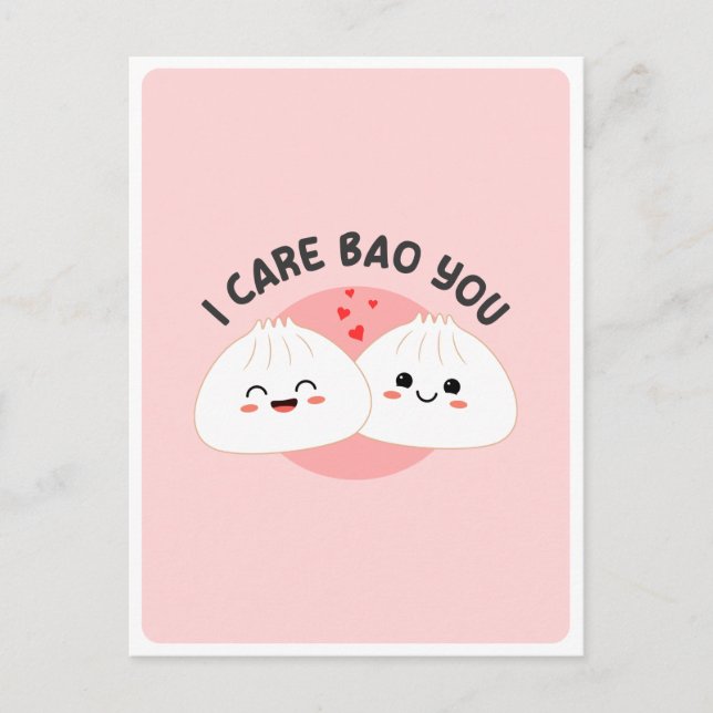 Cute Kawaii Bao Dumpling Asian Food Pun Love Quote Postcard (Front)