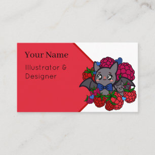 Cute Kawaii Bat with Red Raspberries - Adorable Fr Business Card