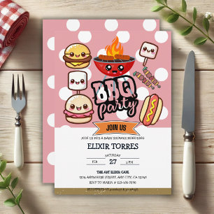 Cute Kawaii BBQ Party Baby Shower Invitation