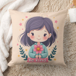 Cute Kawaii "Be Kind" Illustration Cushion