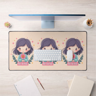 Cute Kawaii "Be Kind" Illustration Desk Mat