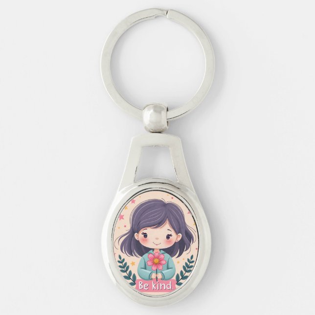 Cute Kawaii "Be Kind" Illustration Key Ring (Front)
