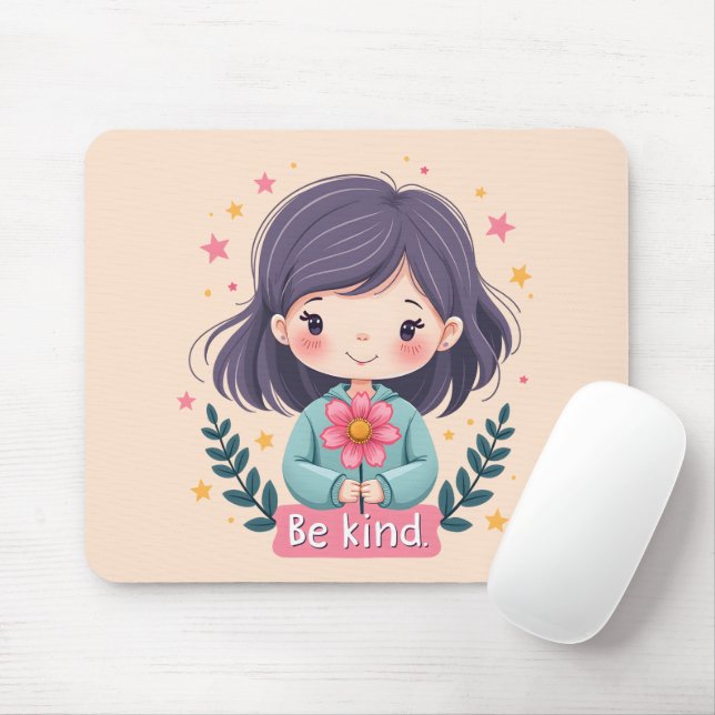 Cute Kawaii "Be Kind" Illustration Mouse Mat (With Mouse)