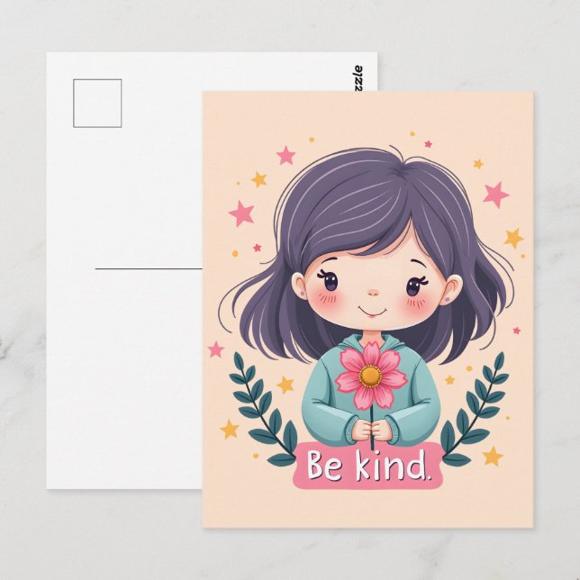 Cute Kawaii "Be Kind" Illustration Postcard (Front/Back)