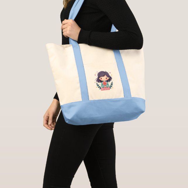 Cute Kawaii "Be Kind" Illustration Tote Bag (Front (Product))